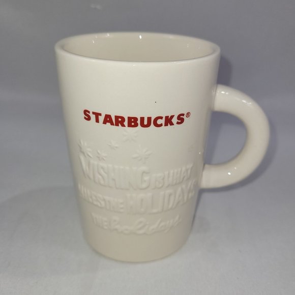 Starbucks 2010 Coffee Cup 10 floz /280ml Mug 4 1/2" Wishing Holidays Ceramic - Picture 1 of 1
